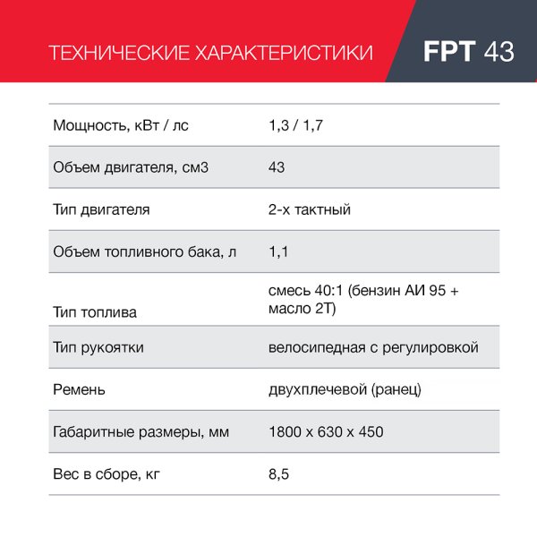 FUBAG Бензиновый триммер FPT 43 + Триммерная леска сечение витой квадрат L 130 м * 2.4 мм в ПОДАРОК в Нижнем Тагиле фото