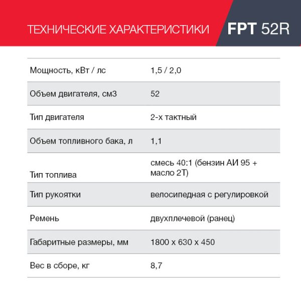 FUBAG Бензиновый триммер FPT 52R + Триммерная леска сечение витой квадрат L 130 м * 2.4 мм в ПОДАРОК в Нижнем Тагиле фото