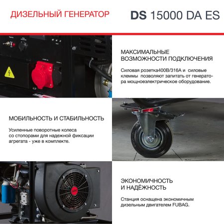 FUBAG Дизельный генератор (трехфазный) с электростартером и коннектором автоматики DS 15000 DA ES в Нижнем Тагиле фото